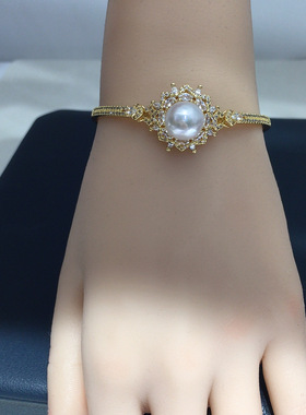 9-11mm豪华镶锆璀璨珍珠手镯天然淡水圆形巴洛克珍珠手链手饰