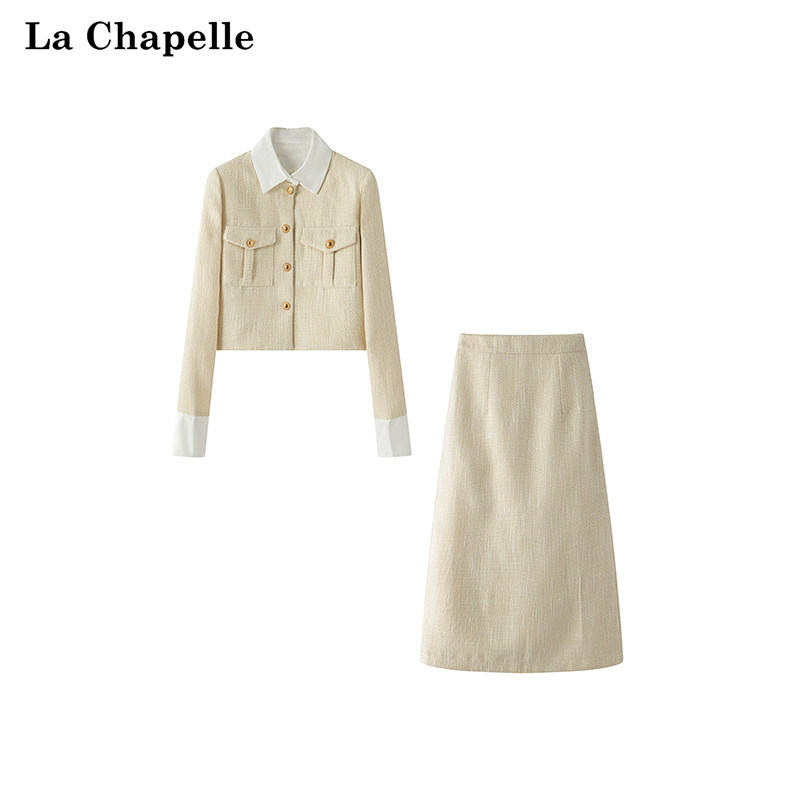 拉夏贝尔/La Chapelle秋冬季POLO领修身短款上衣半身裙子两件套装使用感如何?