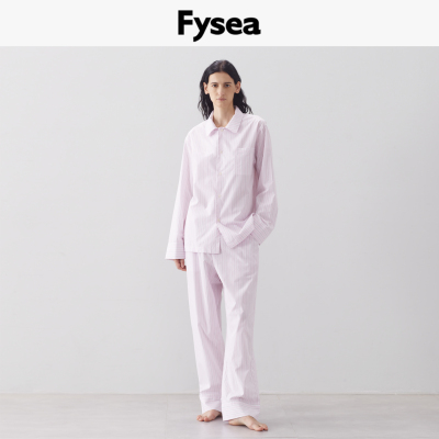 Fysea樱花粉条纹纯棉睡衣套装女