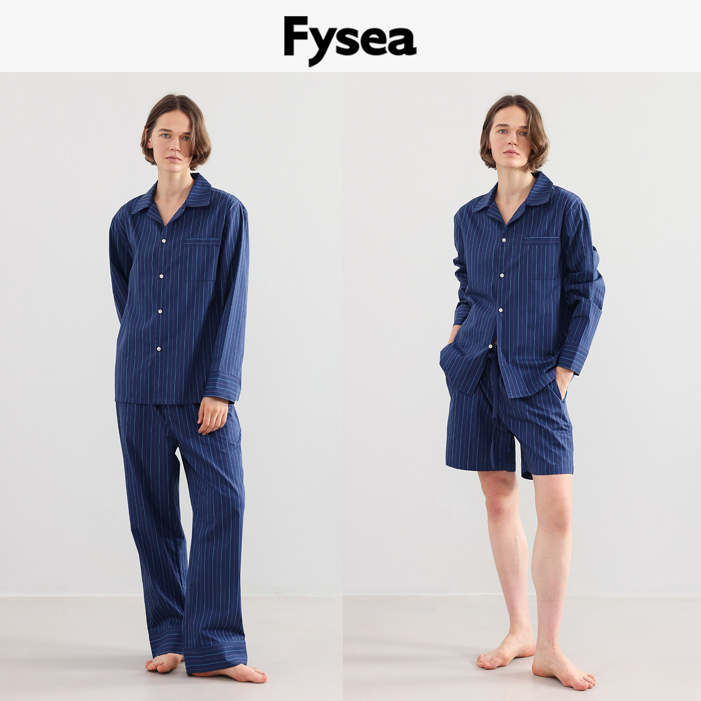 Fysea暗夜蓝条纹纯棉家居服图片