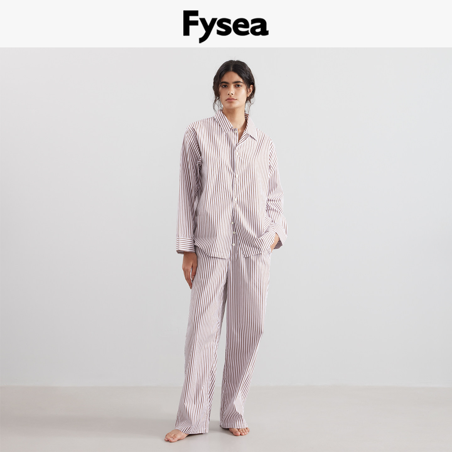 Fysea白棕条纹定织家居服套装图片