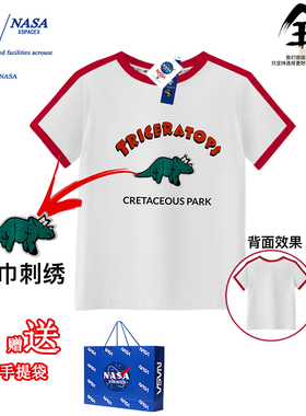 NASA联名恐龙儿童衣服男童三角龙上衣2025新款女童纯棉短袖T恤夏