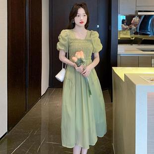 连衣裙新款 2025夏季 中长裙纯色短袖 新款 年轻夏天 甜美淑女公主袖