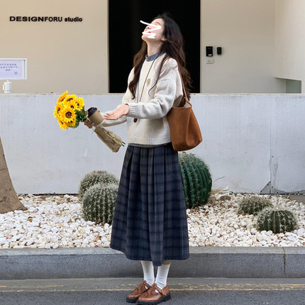 学院风针织毛衣套装连衣裙子女2024新款秋冬季穿搭气质感长裙