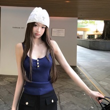 法式u领金属扣针织吊带背心女夏外穿高级感气质紧身无袖打底上衣