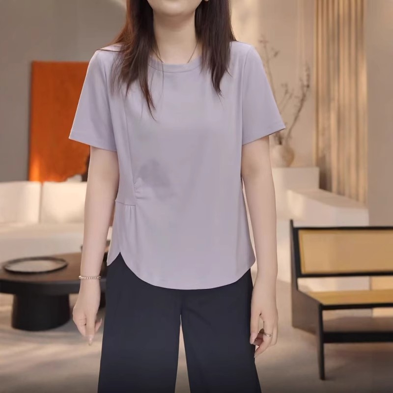 大码胖mm纯棉不规则正肩短袖t恤女2025夏显瘦遮肚独特超好看上衣