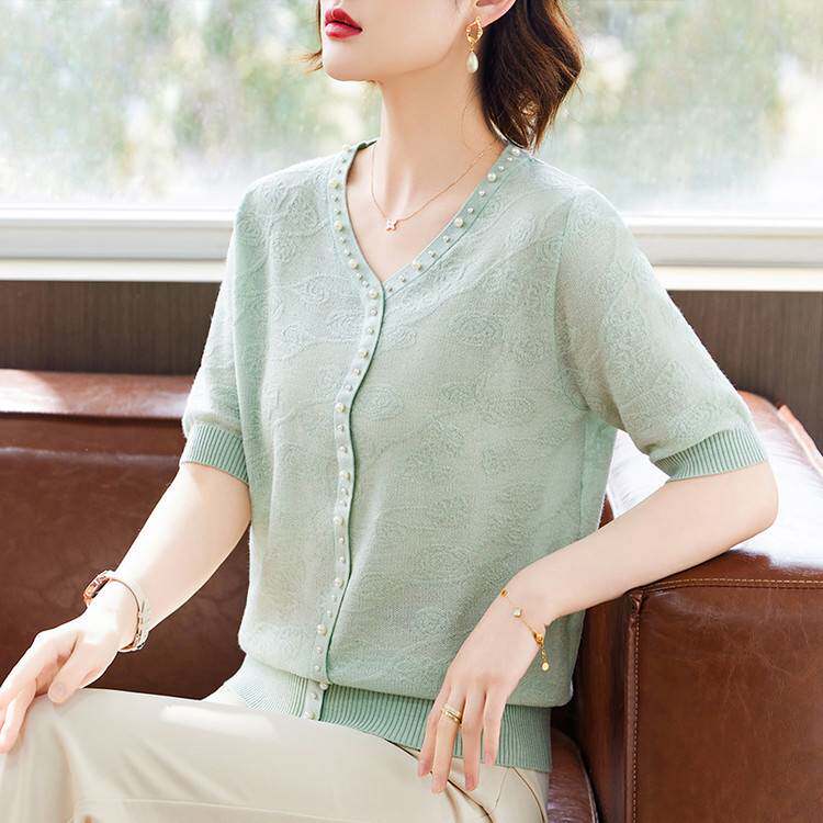 专柜品牌年轻妈妈洋气针织上衣中年女装夏装母亲节礼物中老年冰丝