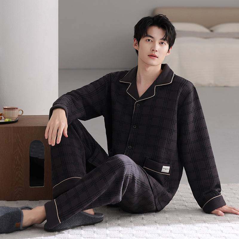 官方品牌睡衣男士秋冬纯棉加厚空气棉2025新款春秋大码男款棉质夹