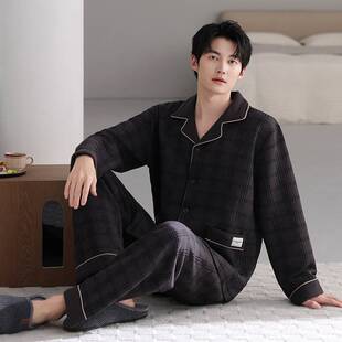 官方品牌睡衣男士秋冬纯棉加厚空气棉2025新款春秋大码男款棉质夹