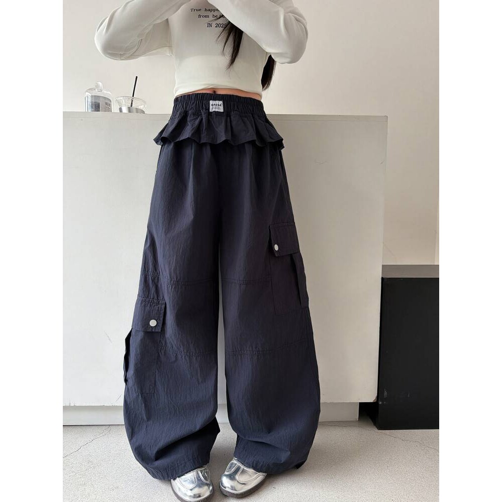 官方品牌女童工装裤酷飒风2026新款春秋大童休闲裤宽松初中生女孩