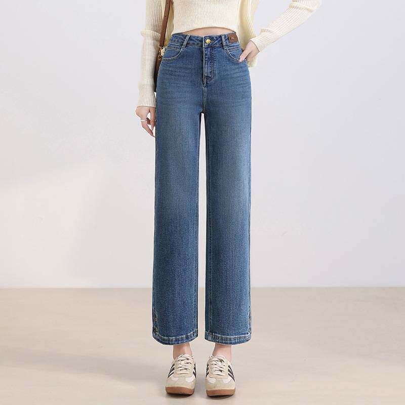 官方品牌牛仔烟管裤女裤2026年春夏新款窄版修身直筒裤高腰显瘦洋