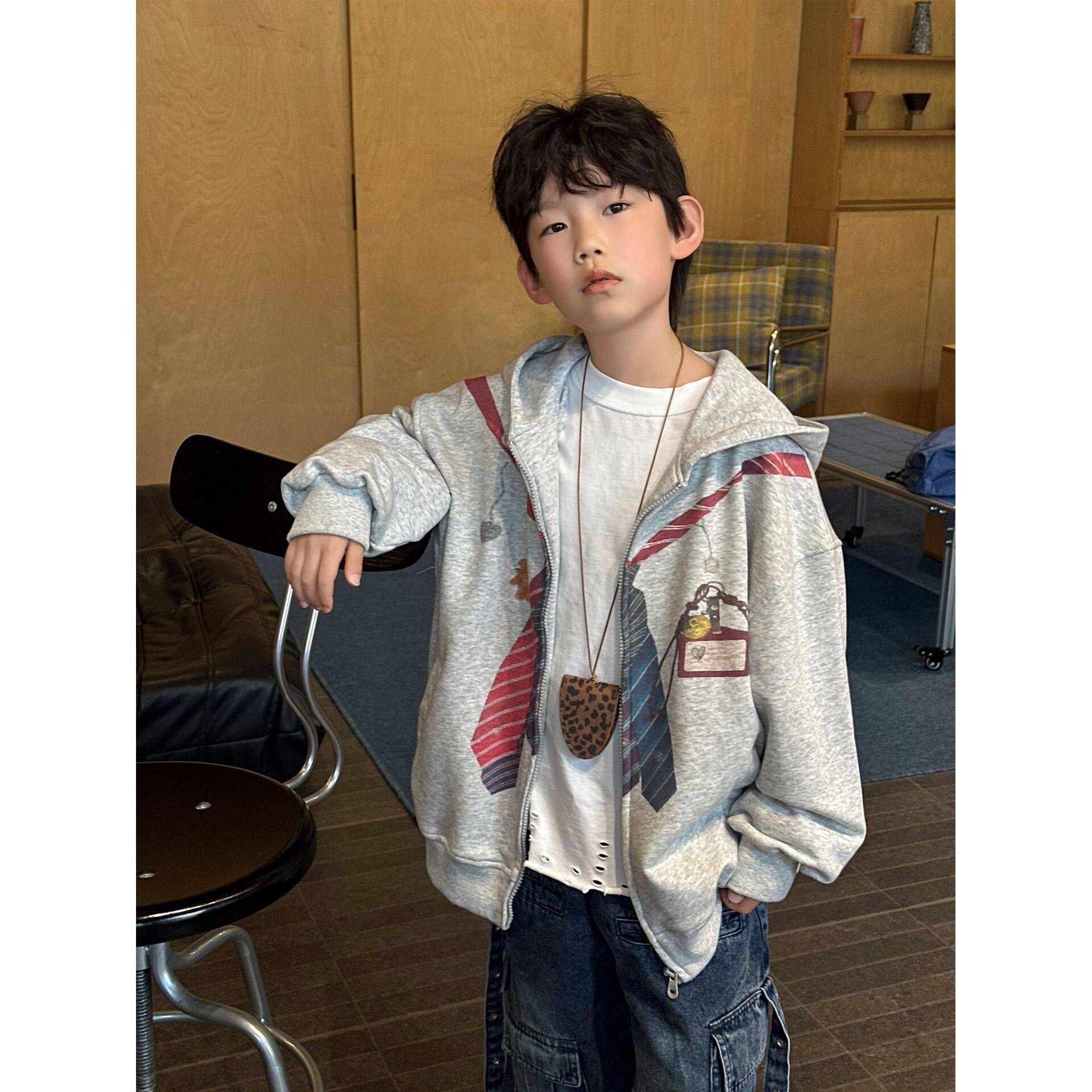 官方品牌男童连帽外套春款设计感潮流上衣2026春秋新款儿童休闲运