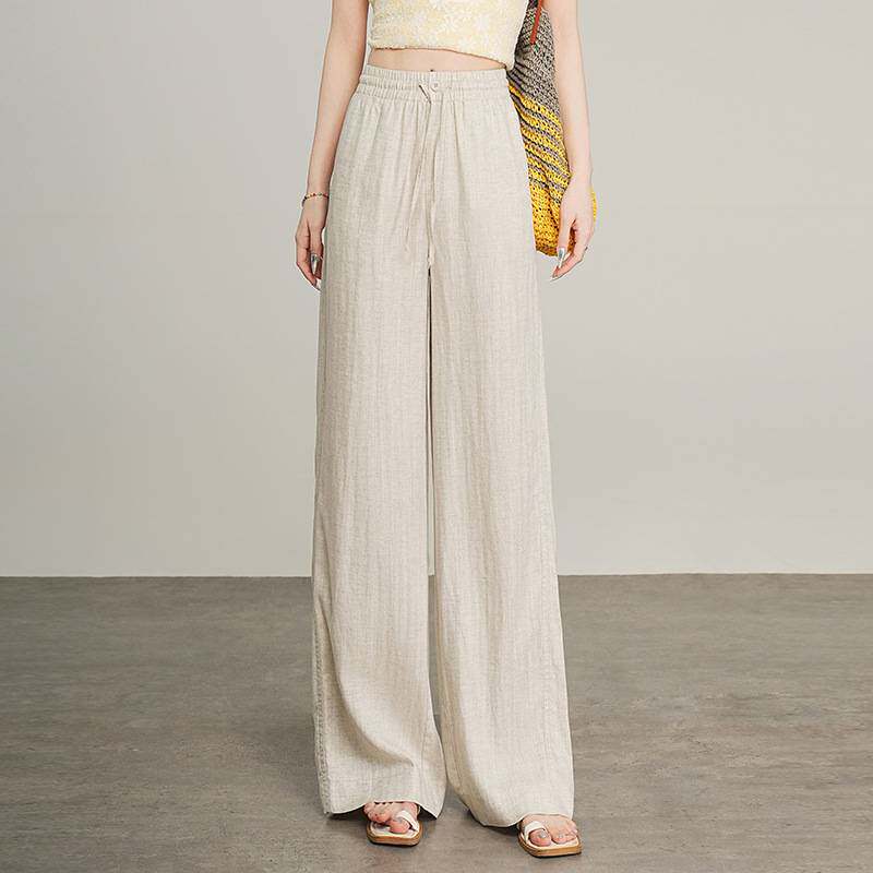官方品牌冰丝亚麻阔腿裤女夏季薄款2026新款慵懒山本裤高腰垂感棉