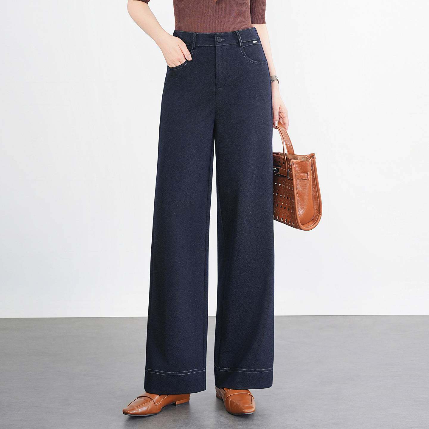 官方品牌深蓝色窄版直筒防牛仔裤女2026春夏季新款女裤高腰显瘦休