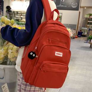 官方品牌大容量纯色休闲背包新款韩版时尚学院风多层次双肩包中大