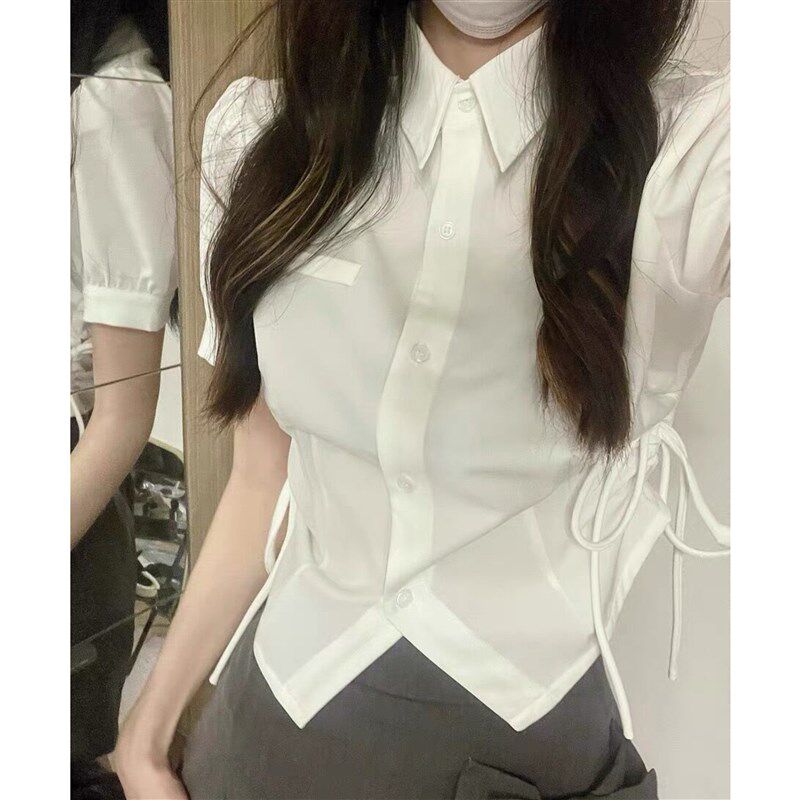 速发感K制服收装夏季辣妹白色衬衣小众设计J泡泡袖套腰