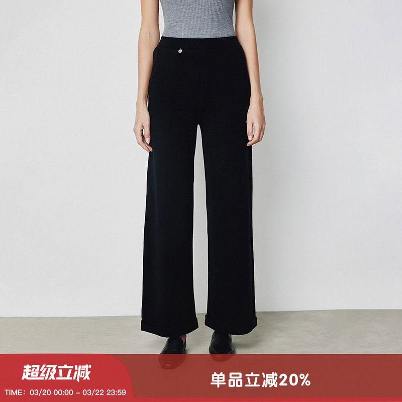 【100%绵羊毛】羊织道生姜 直筒西装女士毛织裤秋冬黑色长裤女