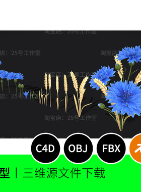 矢车菊小麦植物花朵蓝色3D模型blender建模C4D素材OBJ三维1655