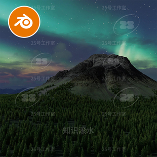 blender户外自然夜晚雪山森林场景模型建模素材极光山脉2526