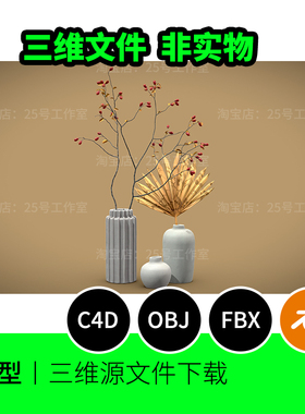 白色陶瓷花瓶盆景枯树植物装饰3D模型blender建模C4D素材OBJ 1529