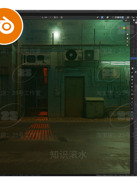 blender赛博朋克街道后巷空调外机铁门恐怖复古场景绿色模型2327