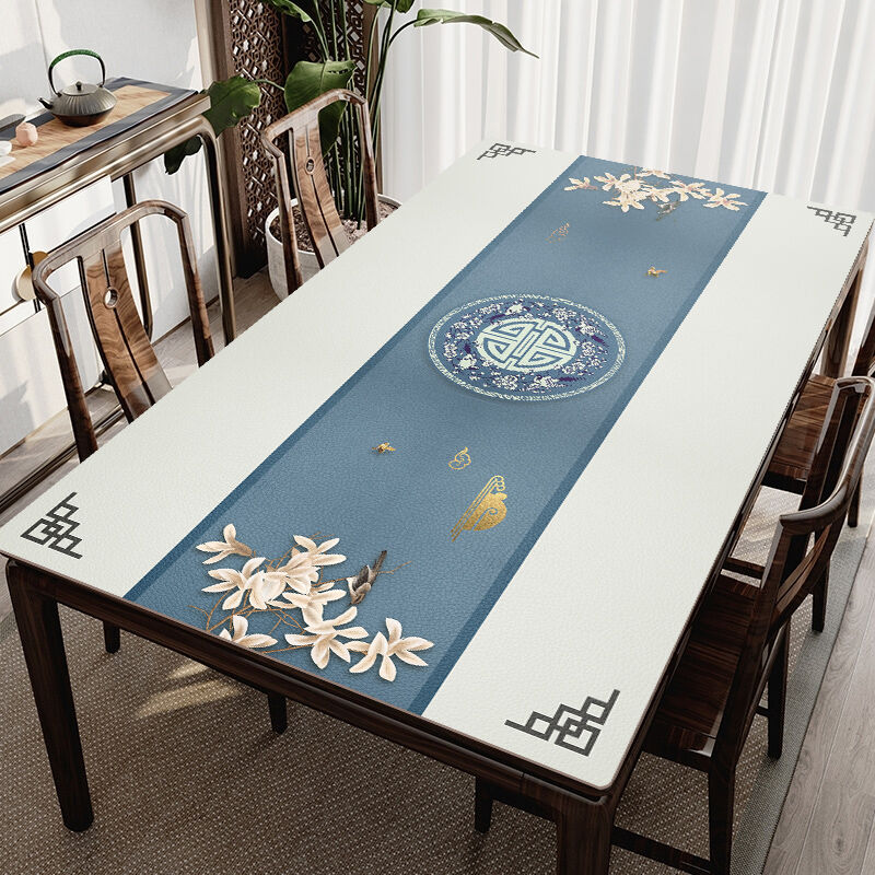 幸福布满家新中式餐桌垫皮革防水防油免洗防烫长方形桌布中国风家