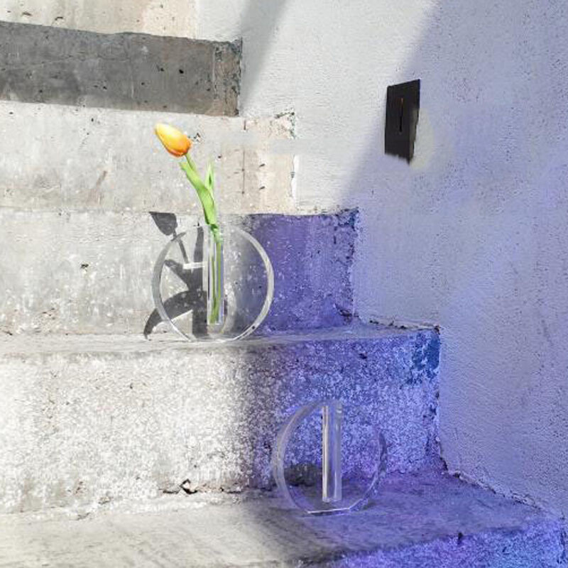 透明水晶圆形花器透明幽灵玻璃圆花瓶咖啡店餐厅桌面软装饰品