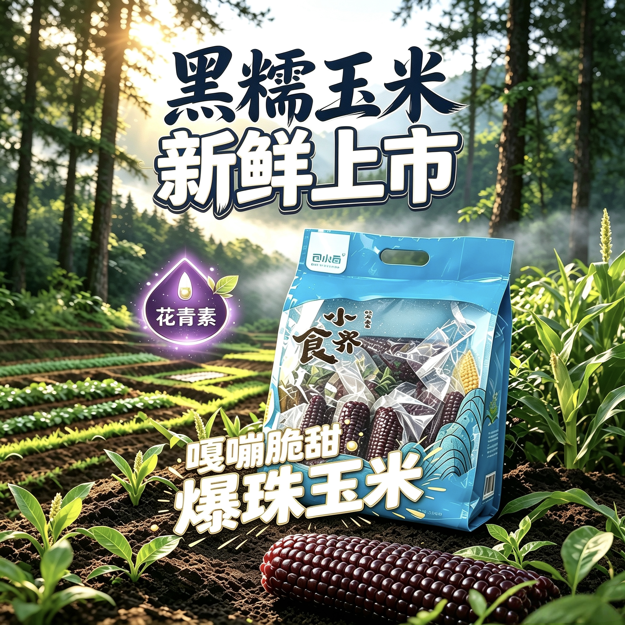 包小苞小食界黑糯玉米手提袋装2kg东北黑玉米花青素非转基因真空