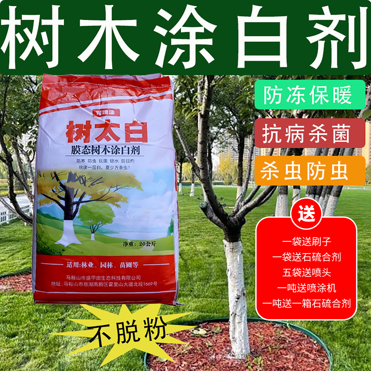 树干刷白剂绿化树木涂白剂刷白粉果树防虫杀菌防冻园林养护石灰粉