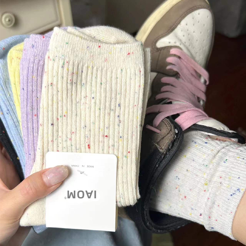 足言吸汗女纯棉点子纱袜子4双