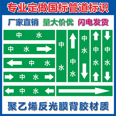 中水原水管道流向不干胶标签反光膜箭头流向色环标识贴纸自来水冷凝水冷冻冷却水进水回水管道流向箭头标定制