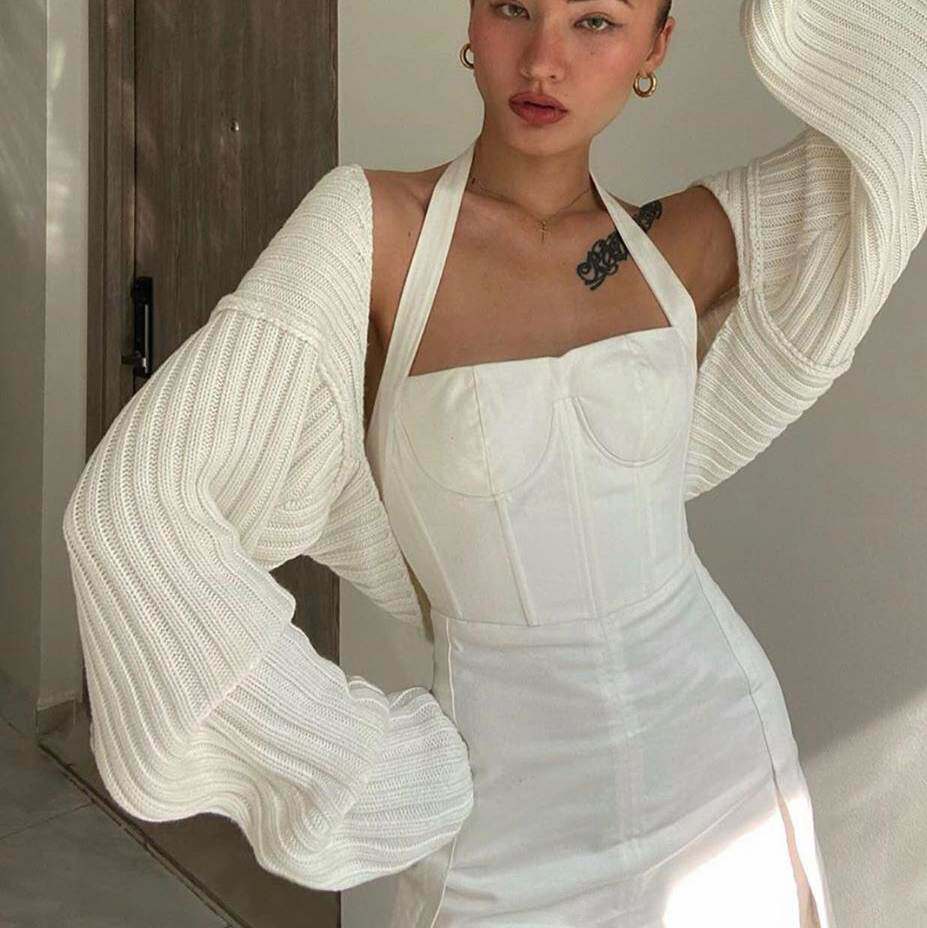 欧美小众秋季辣妹针织开衫短款披肩坎肩短款高腰薄毛衣长袖外套