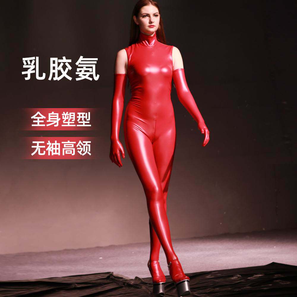 2020夏新款乳胶氨高弹连体紧身衣性感无袖高领舞台走秀影视塑身衣