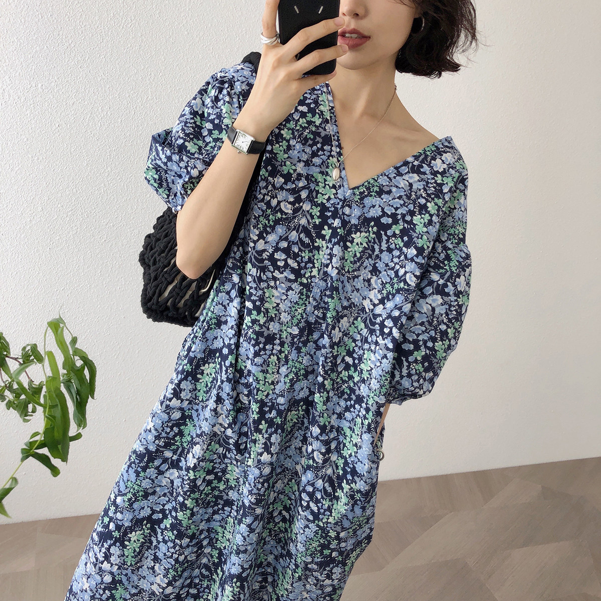 矮个子泡泡袖ins风碎花裙