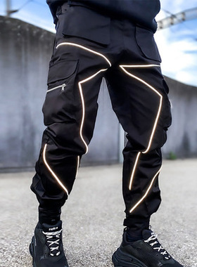 男士休闲裤宽松大码工装裤潮牌束脚口运动裤子白色卡其色灰色黑色