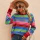 Sweater Neck Long Color Sleeve Round Striped Loose