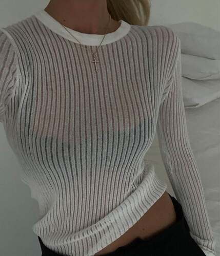 Long sleeve round neck breathable knitted wool top