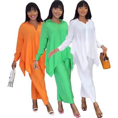 2023 New African Fashion Pure Color Loose T-shirt and Pants