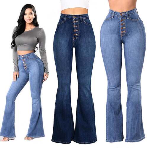 女士大码高腰时尚牛仔裤Women's plus-size high-waisted jea