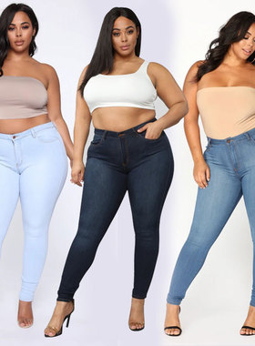 Women's jeans, 345XL plus size, high pop大码高弹力牛仔小