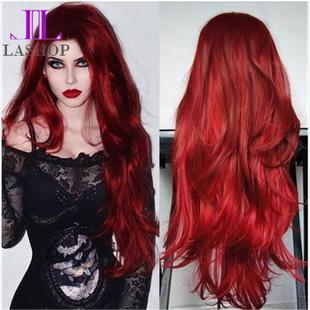 Girls cosplay red hair wigs women wine red wave curly hair