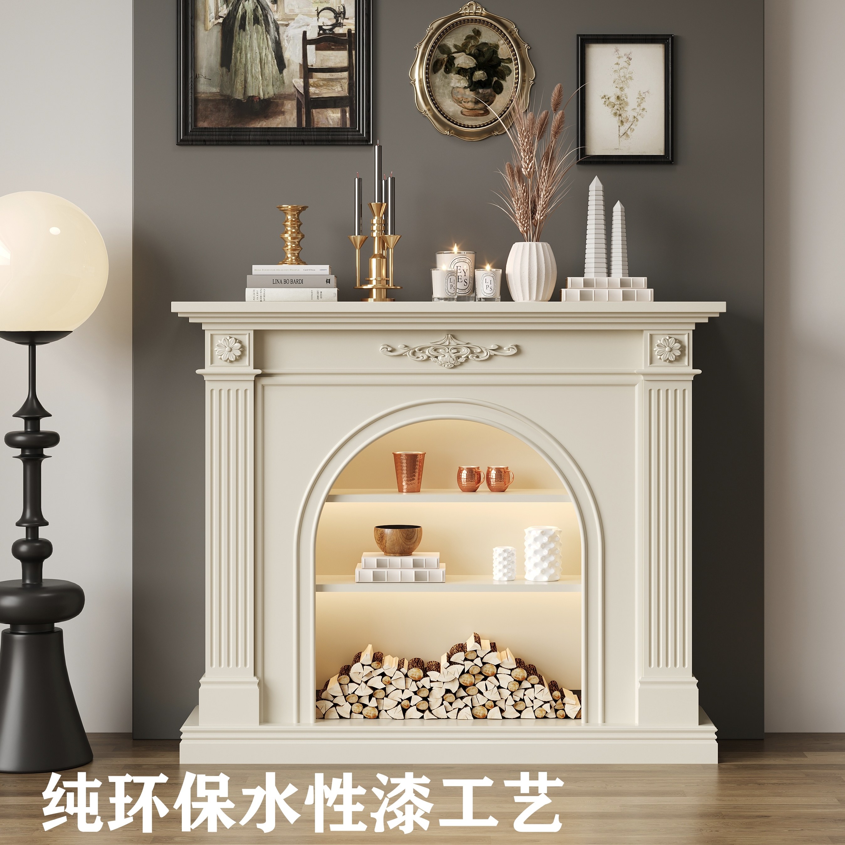 法式实木壁炉装饰柜欧式玄关壁炉柜美式客厅仿真火壁炉电视柜定制