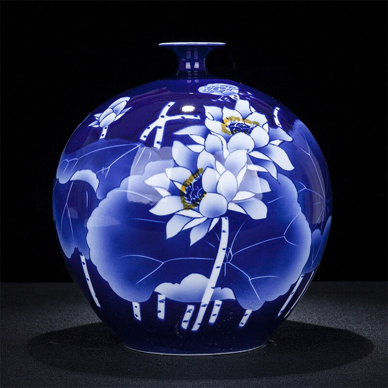 景韻雅成景德鎮(zhèn)陶瓷新中式青花瓷荷花花瓶裝飾品擺件家居客廳玄關(guān)