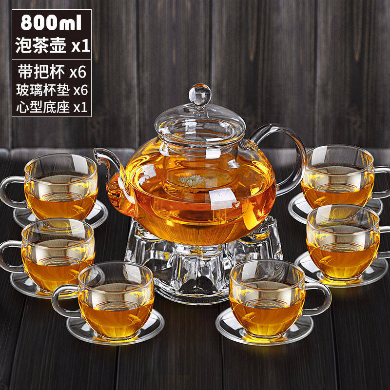 青麦加厚玻璃功夫茶具套装家用耐高温可加热玻璃泡茶花茶壶整套组