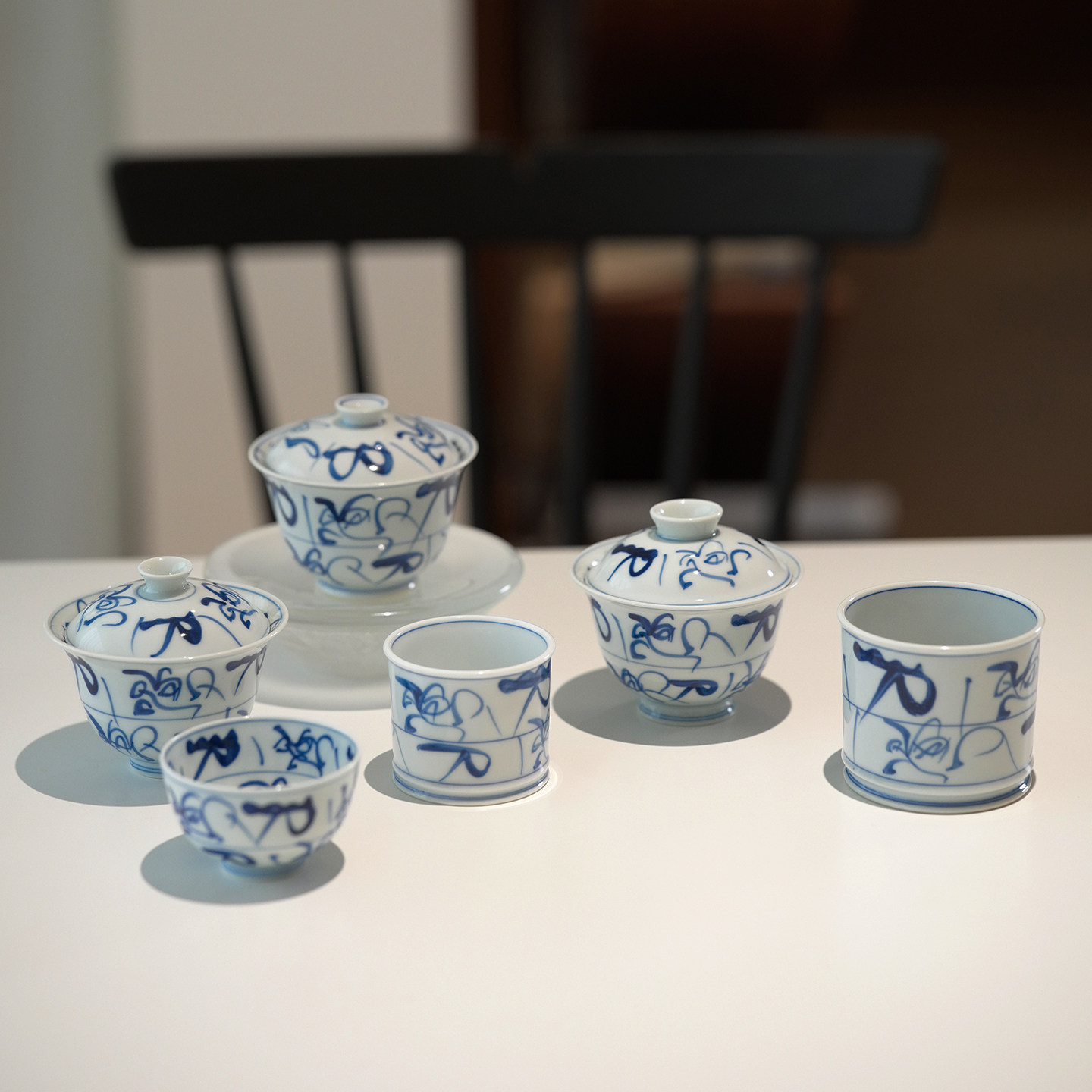 云见清玩 青花刀字纹茶器套组 景德镇非遗 茶花纹岩茶盖碗 普洱杯