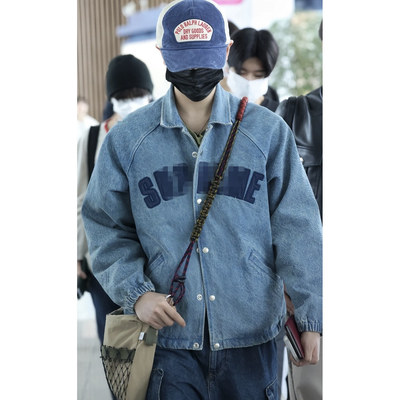 Sup美式风刺绣logo牛仔夹克外套