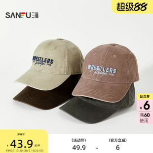 三福复古做旧刺绣款棒球帽鸭舌帽 潮流服饰配件男士帽子518217