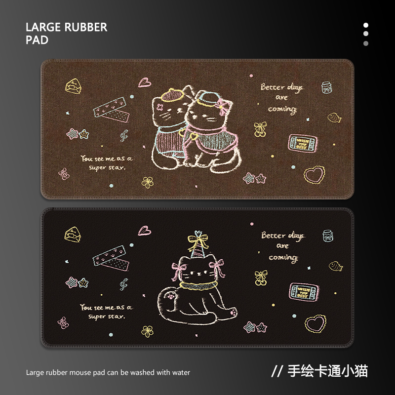 原创手绘猫咪鼠标垫子大号高颜值