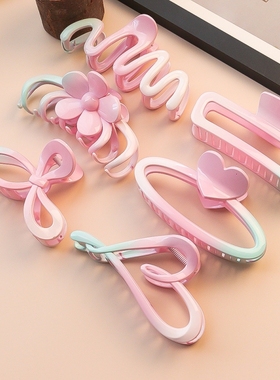 少女后脑勺抓夹粉绿色渐变抓夹夏新款精致高级感亚克力发夹鲨鱼夹