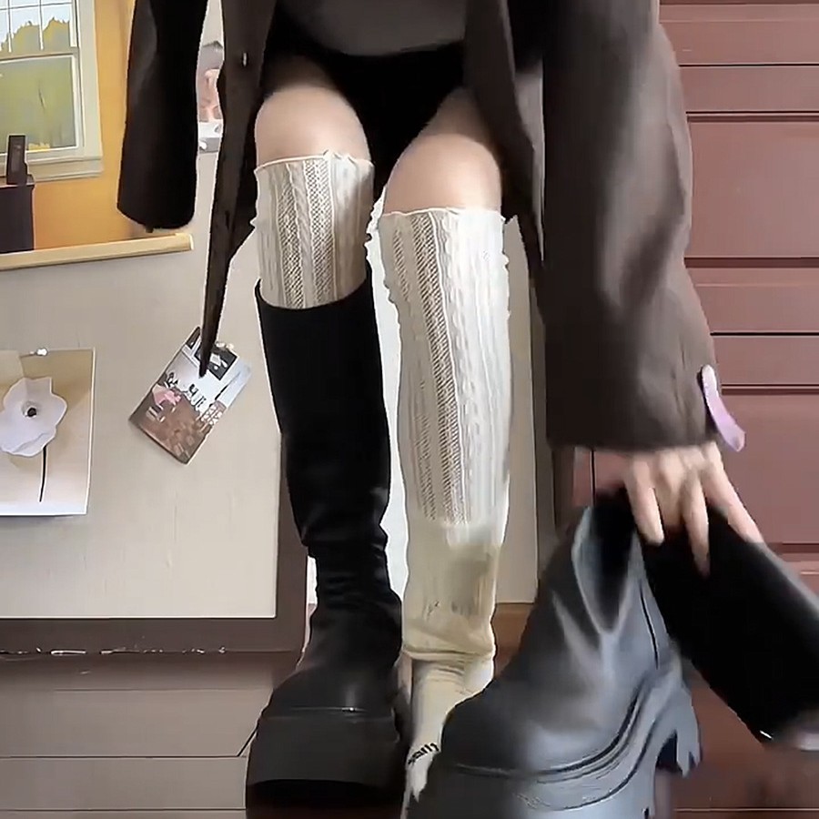 袜套配靴子堆堆袜miu系芭蕾风腿套长筒蕾丝小腿袜学院风时尚百搭